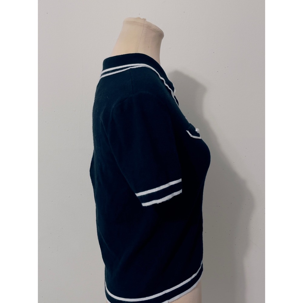 Jason Wu Black Knit Preppy Nautical Top Size M Pearl Trim Classic Minimalist - Picture 4 of 8